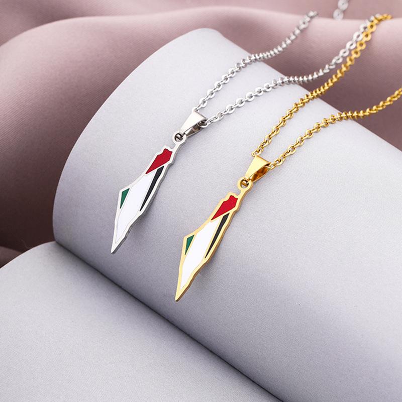 Israel Palestine Map Pendant Necklace For Women Men Arabic African Jamaica Stainless Steel Gold Color Chain Necklaces Jewelry