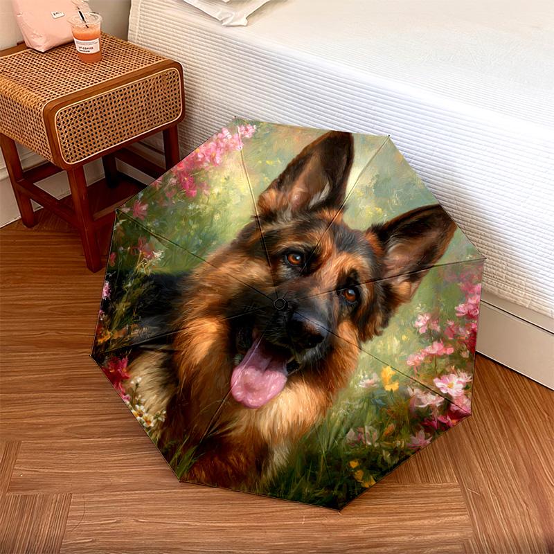 1 шт. Автоматический складной зонт - Рисунок немецкой овчарки, Портативный и складной дизайн с 8 спицами, Рождественские подарки на день рождения