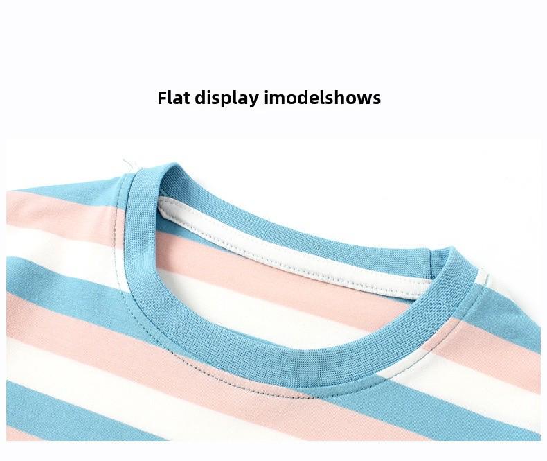 Летняя корейская полосатая футболка с коротким рукавом и рисунком для девочек