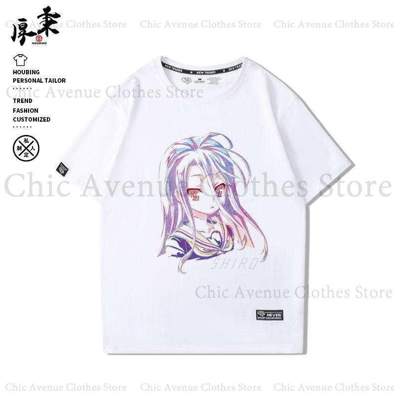 Аниме NO GAME NO LIFE Серия Принт Футболка для Унисекс Женщин Хлопковая Футболка Летние Топы Футболка с коротким рукавом Повседневная Одежда Повседневная Футболка