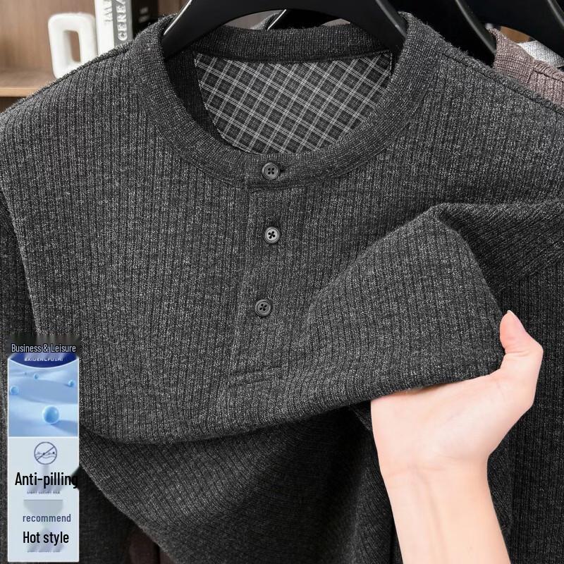 Pierre Cardin Men's Henley Neck Long-Sleeve Knitted T-Shirt