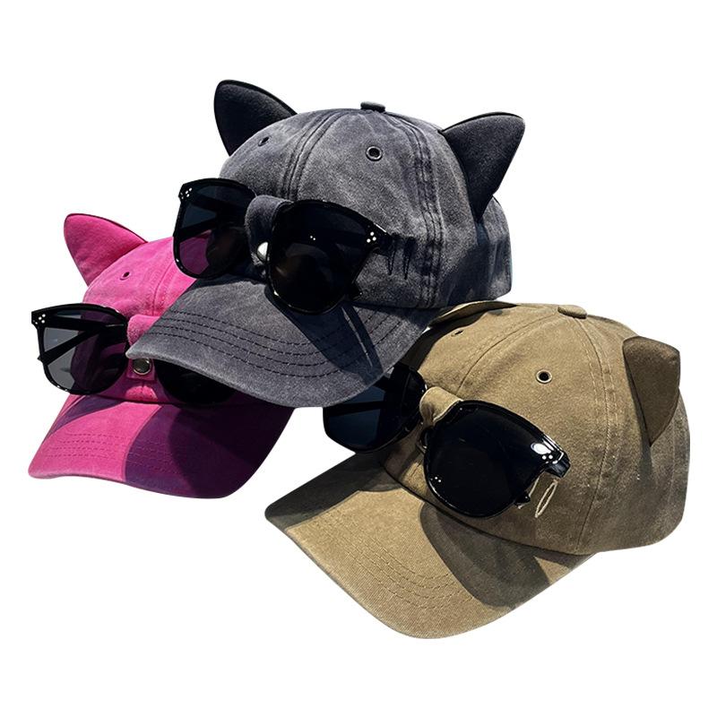 New glasses cat ears pilot hat trendy casual versatile cute cap washed denim baseball cap