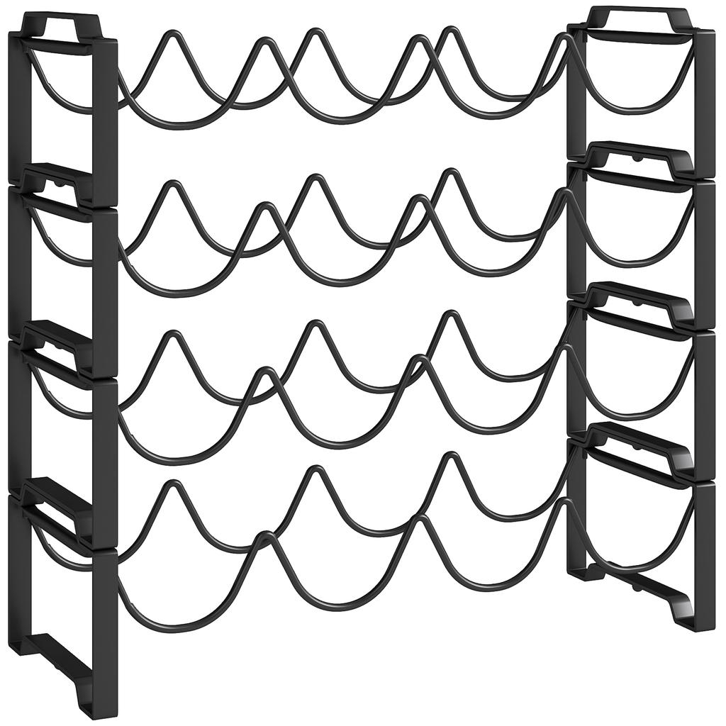 4-Tier Wine Rack, Freestanding Rack for 16 Wine Bottles, Metal, Black