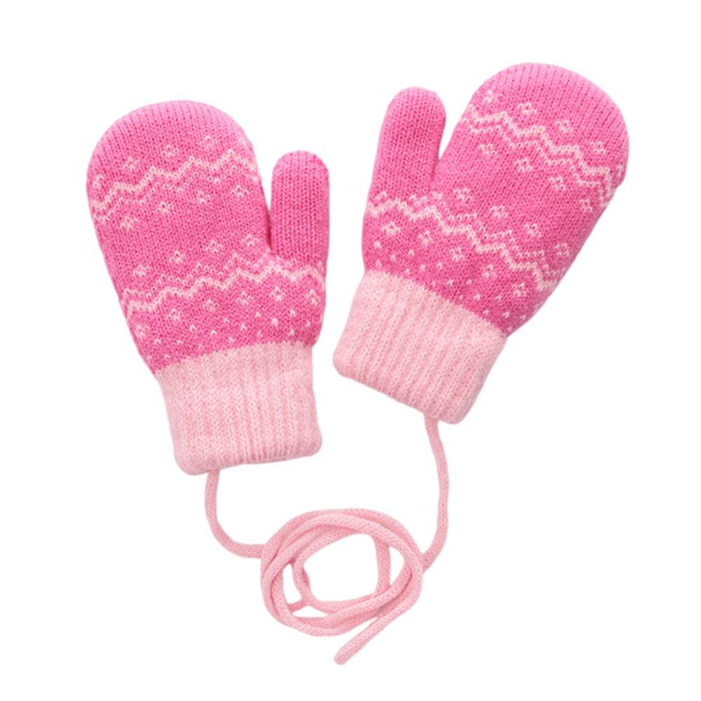 Утепленные детские вязаные перчатки с веревочкой для шеи Теплые варежки Осенне-зимние перчатки Мальчики Девочки