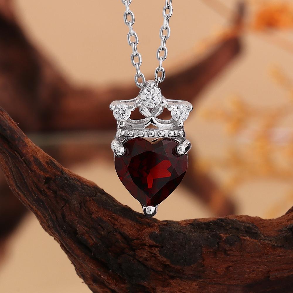 Женское колье из стерлингового серебра 925 пробы с дизайном короны, кулон в виде натурального сердца 8,00 мм с гранатом. Элегантные изысканные украшения для подарков на помолвку