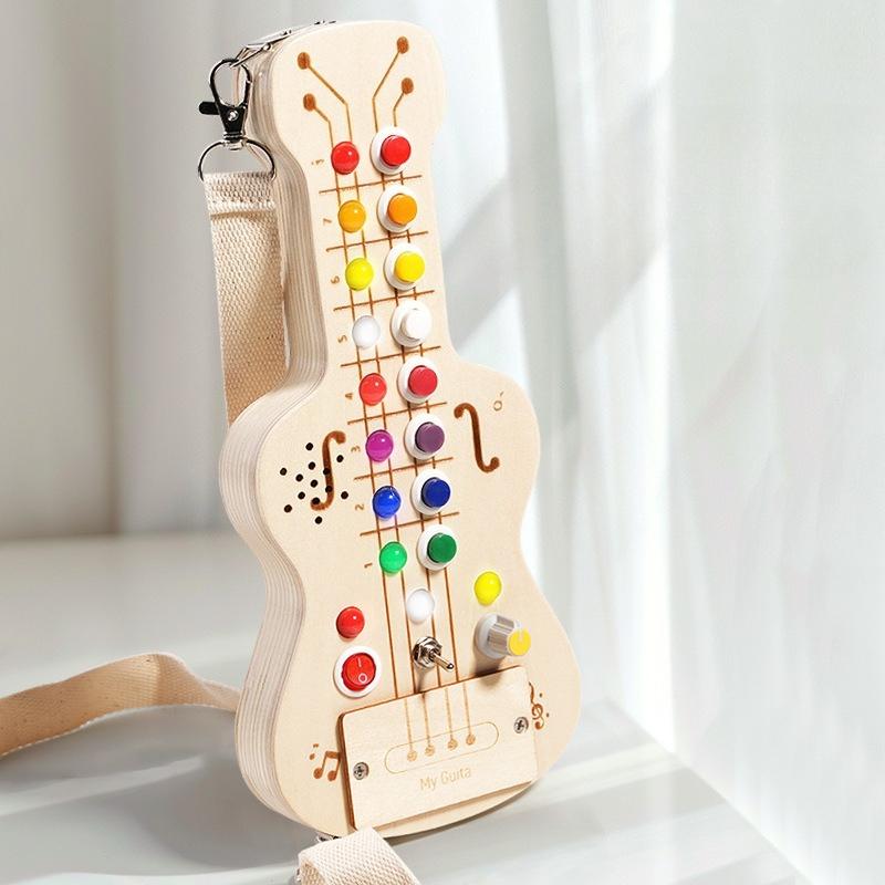 Wood Led Switch Light Melody Sound And Light Electronic Guitar Busy Board Children'S Montessori Early Education Educational Toys