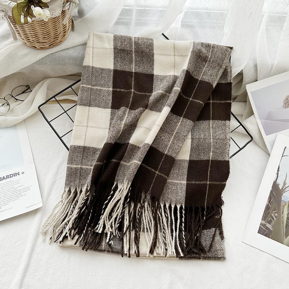 High End Imitation Cashmere Plaid Scarf Versatile and Warm In Winter  Women's Neck Scarf  Fringed Shawl