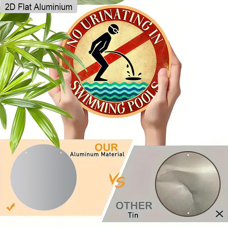 2D Flat Vintage Warning Aluminium Sign - Unique Figurine Ornaments with No Urination in Swimming Pools - Swimming Pools Hanging Ornament - No