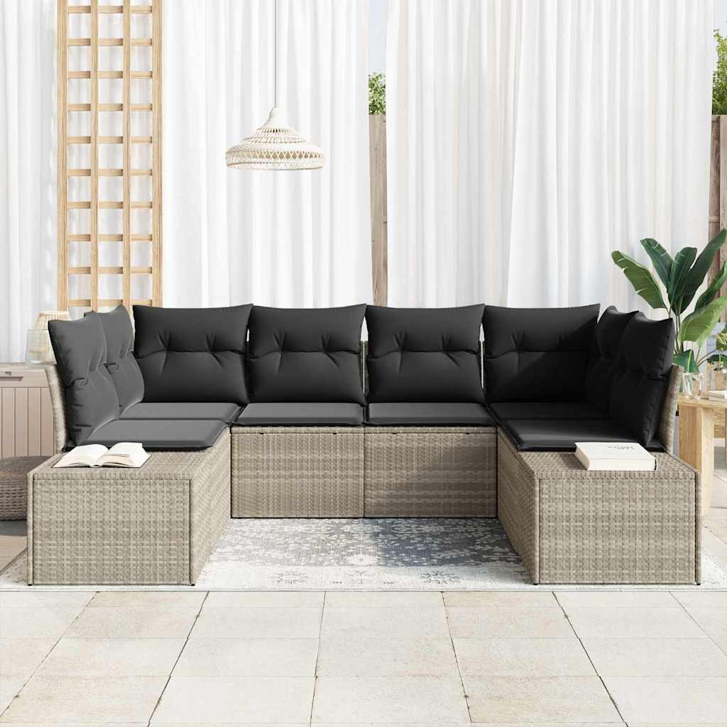 Garden Sofa Set with Cushions 6 pcs Light Grey Poly Rattan
