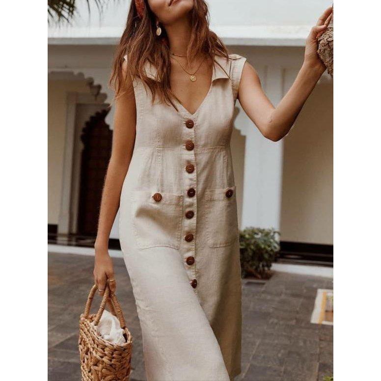 Женское свободное повседневное однотонное платье размера плюс с V-образным вырезом, летнее платье без рукавов, платье-туника