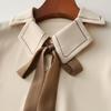 Bow Lapel Chiffon Blouse Women Sexy Office Shirts Long Sleeve Korean Style Thin Women Loose Shirt