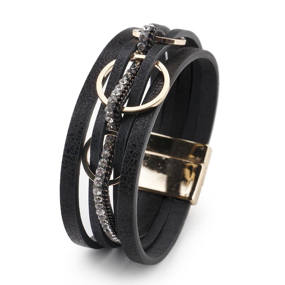 New European and American Wind Magnetic Buckle Women's Bracelet Ring-link Design Creative Multi-layer PU Leather Bracelet