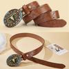 Women's Cowboy Belt Western Leather Cowboy Longhorn Bull Pattern Buckle Floral Engraved Buckle Belts