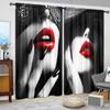 2pcs Flaming Red Lips Printed Curtain for Home Decor - Rod Pocket Window Treatment for Bedroom, Office, Kitchen, Living Room