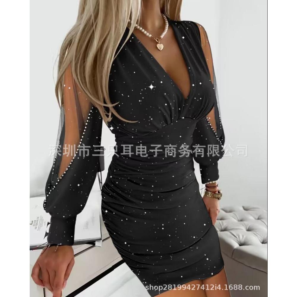 JPNTKY Women's Fashion Autumn Winter Long Sleeve V-Neck Casual Dresses