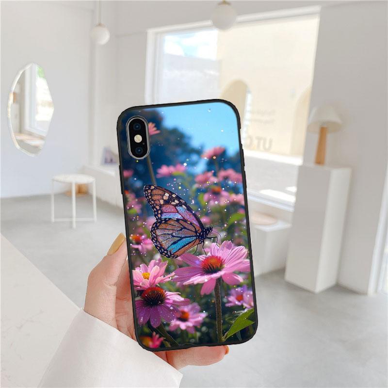 FM17 Colorful Butterfly Soft Shell Phone Case for iPhone 16 15 14 13 12 Pro Max Plus Mini