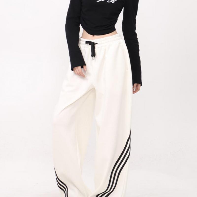 Женские летние модные широкие спортивные брюки с полосками по бокам
