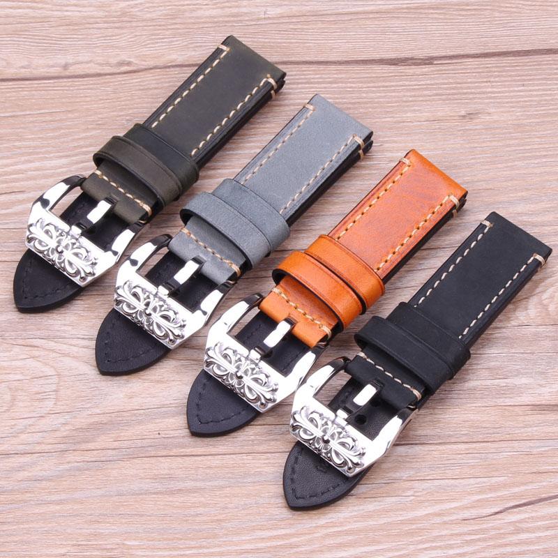 Genuine Leather Watch Band Strap 20mm 22mm 24mm Handmade Watchband 4 Colors Women Men's Thick Bracelet Belt Watches Accessories