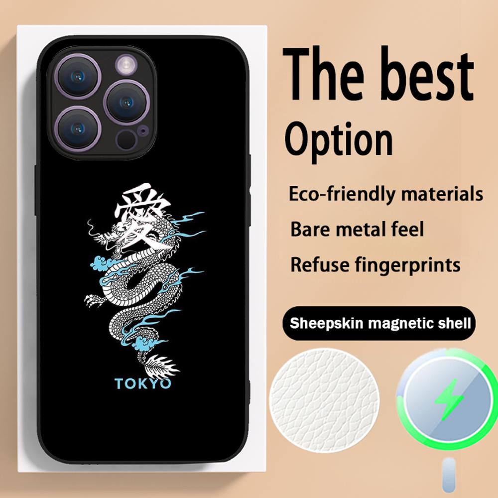 Japanese art text fashion love design Phone Case For iPhone 16 15 14 13 12 11 Plus Pro Max High-end Luxury Magsafe Sheepskin