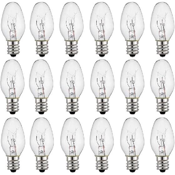 7 Watt Night Light Bulbs and Salt Lamps Replacement Bulbs,C7/7 Watt/120 V/45 Lumen,E12 Candelabra Base Light Bulbs,Warm White - Dimmable,12 Pack