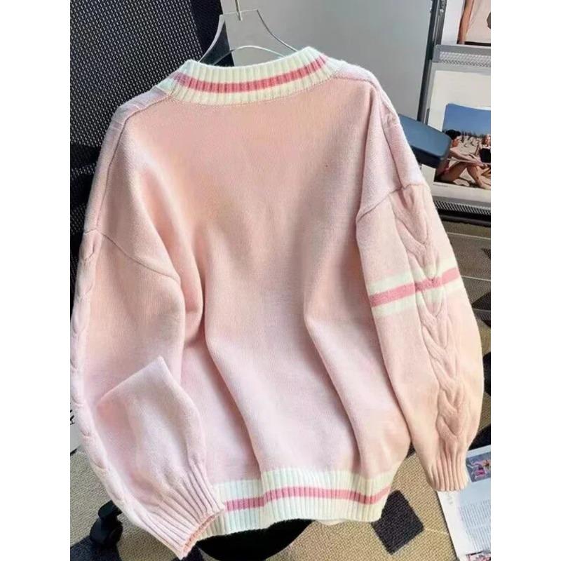 Sweet Bow Knitted Cardigans Y2k Aesthetic All Match Contrast Color Coats Fashion Single Breasted Women Kawaii JK Sweaters Jumper