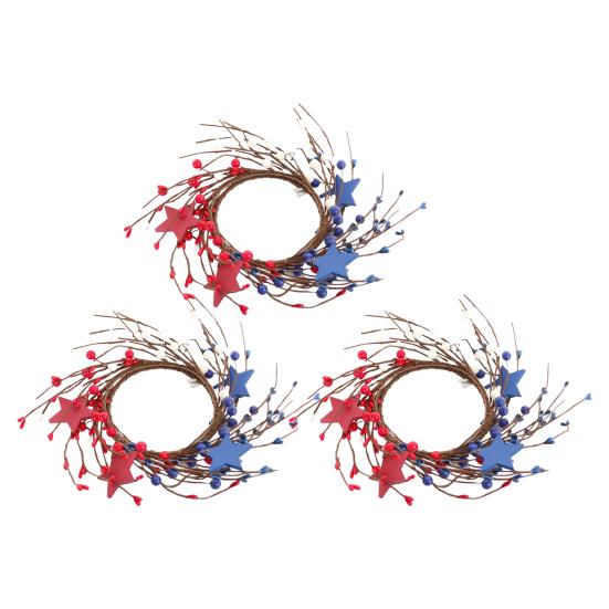 Патриотический венок из свечей в форме кольца, красный, белый, синий, звезда, смешанный, искусственные ягоды, венок, мини-подсвечник для украшения стола на 4 июля