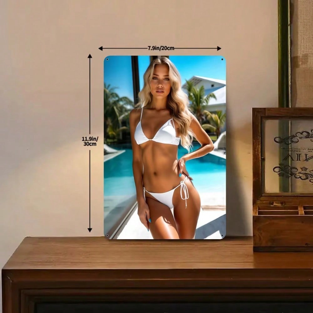 Тропическое белое нижнее белье Металлическое искусство 8x12 дюймов, 2D плоский железный настенный декор Летняя пляжная тематика