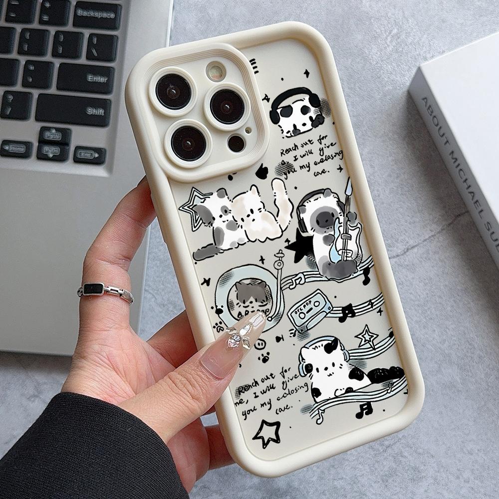 Happy Kitty Musician Protective Funda Phone Cases For iPhone 17 16 15 13 12 11 ProMax Pro Plus Shockproof coque phone Bumper