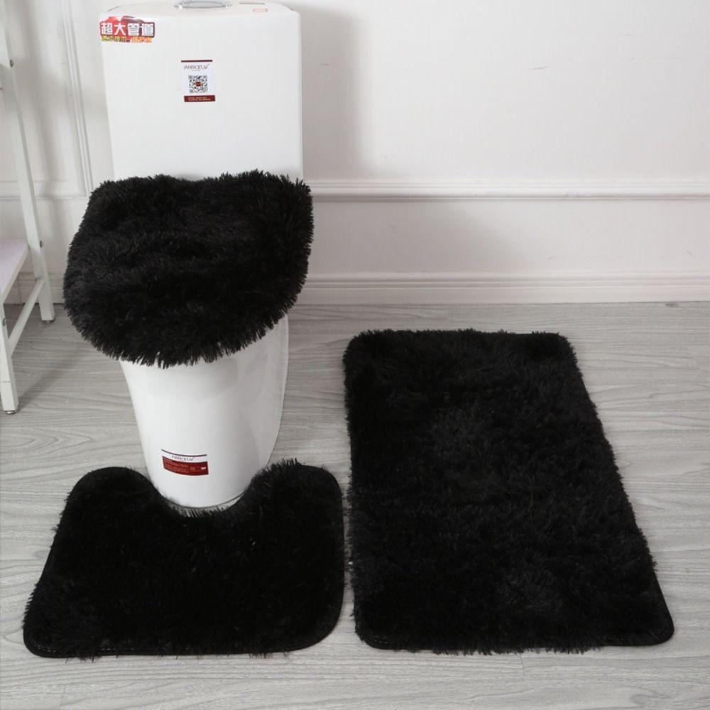 3pcs/set Fluffy Hairs Toilet Lid Cover Rugs Solid Color Shower Carpets Sets Shower Room