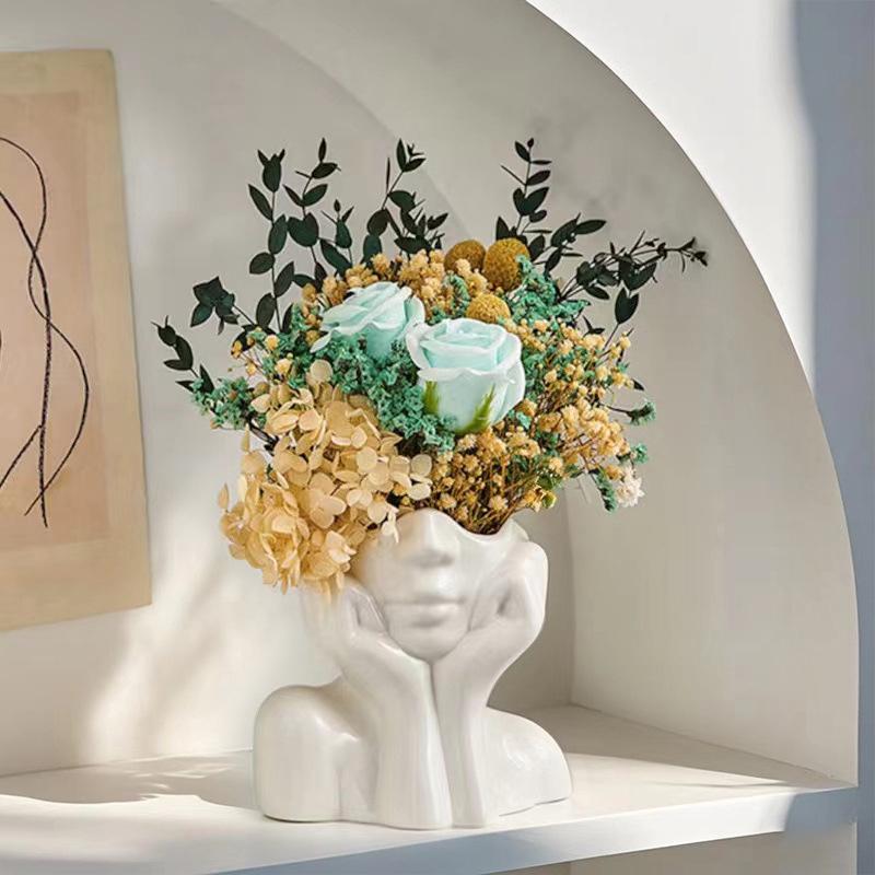 Ваза из винила в скандинавском стиле с изображением думающей девушки, художественная цветочная кашпо, индивидуальный и креативный декор, украшение ручной работы