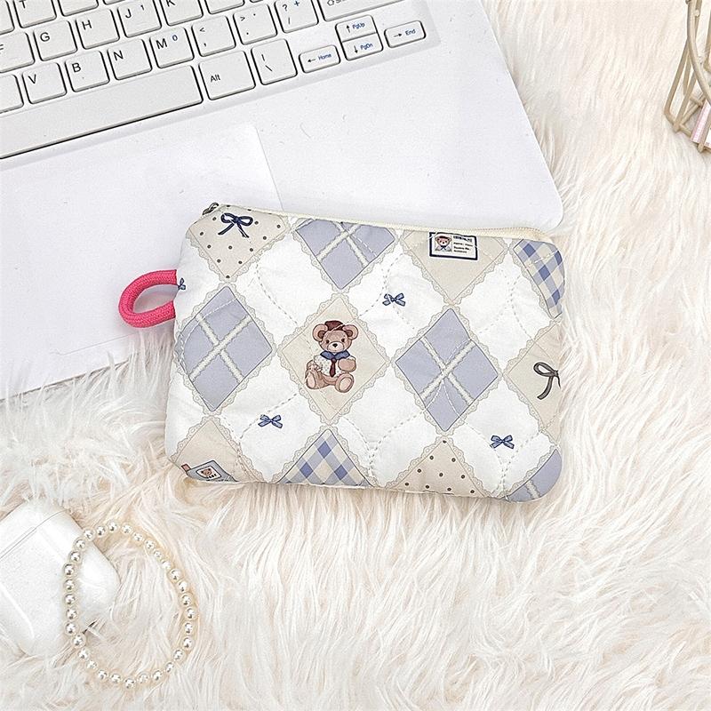Ins Style Flower Coin Purse Cartoon Rabbit Clutch Bag Lipstick Earphone Sundries Storage Bag Wallet Pouch Mini Makeup Bag