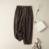 Retro Cotton and Linen Loose Harem Pants Elastic Drawstring Waist Casual Pants Basic All-match Wide-leg Ankle Pants
