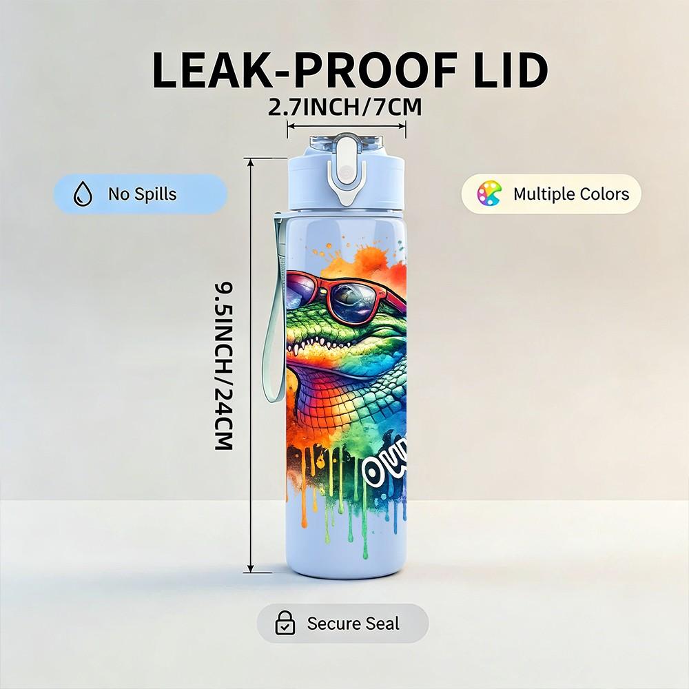 1PC Rainbow Smoke Wolf Animal Art Print 750ml Color Plastic Sports Water Bottle Leakproof Flip Straw Lid Suitable for Sports Office Home Use