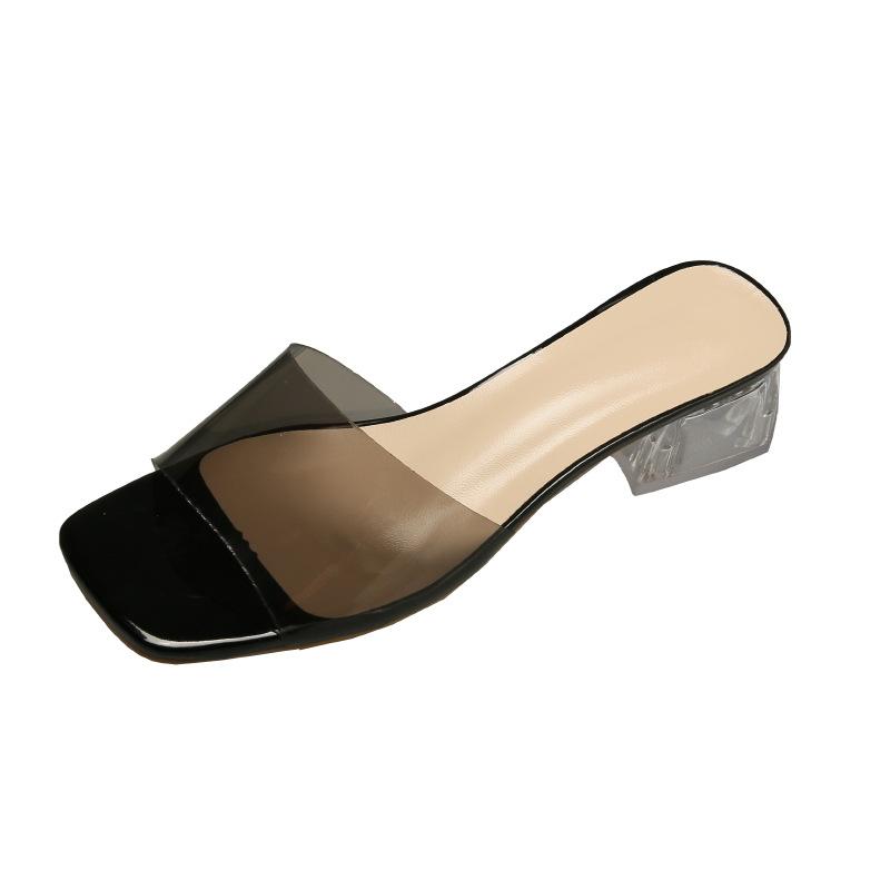 Модные тапочки женские 2024 корейские туфли с открытым носком и квадратной головкой, женские модные прозрачные босоножки на высоком каблуке, сексуальные высокие каблуки