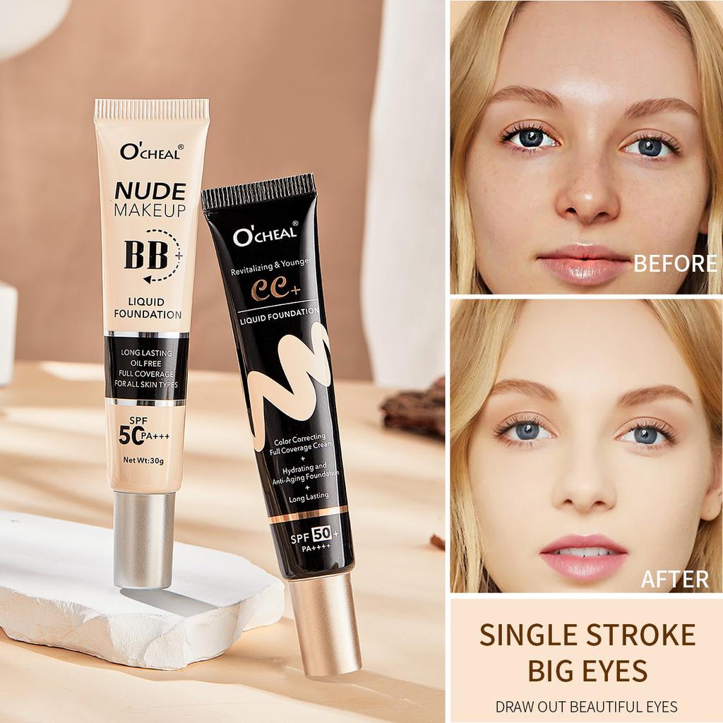 Ocheal 30 г BB/CC солнцезащитный крем SPF 50/PA+++ Жидкая тональная основа для лица Стойкое покрытие Без масел Для всех типов кожи Макияж