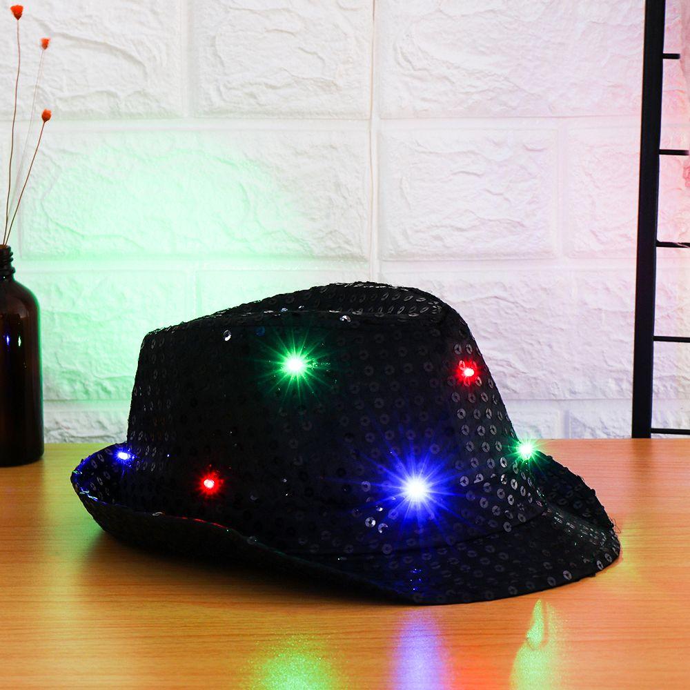 Новое модное платье для танцевальной вечеринки со светодиодной вспышкой Fedora Trilby Sequin Panama Cap Jazz Hat