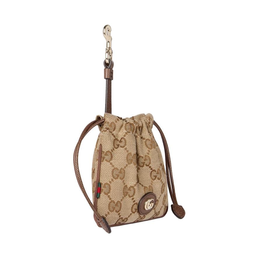 GUCCI GG Canvas Charm Coin Purse Nano Women's Beige & Dark Brown 837667-FAEUY-9795
