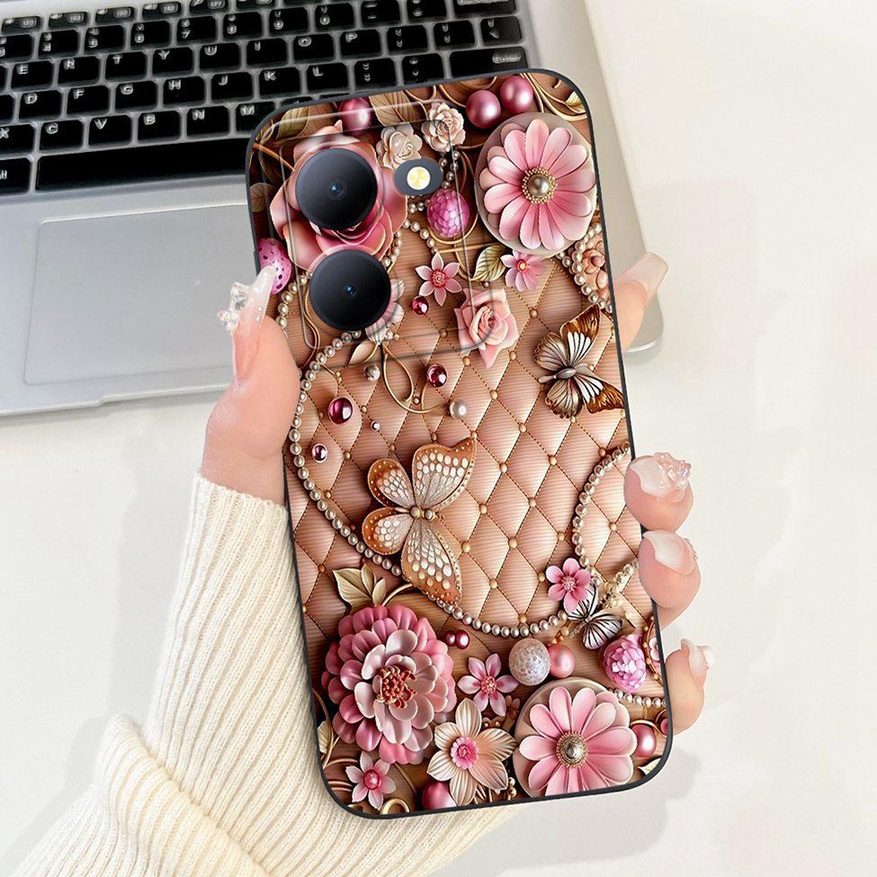 For Vivo Y36 5G V2248 Case For Vivo Y27 5G V2302 Cover Silicone Luxury Fashion Flowers Kawaii Cute Cat Funny Phone Case Bumper