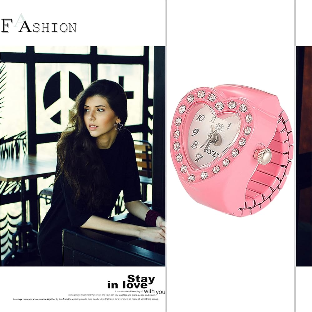 Lancardo Кольцо-часы в форме сердца Регулируемое аналоговое кольцо-часы для женщин Водонепроницаемое для повседневного использования Розовое