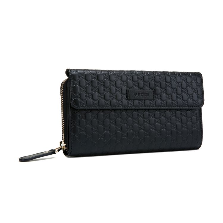 Gucci GG Embossed Leather Continental Wallet, Black with Gucci Logo Patch, Unisex Luxury Long Wallet for Daily Use 449364-BMJ1G-1000