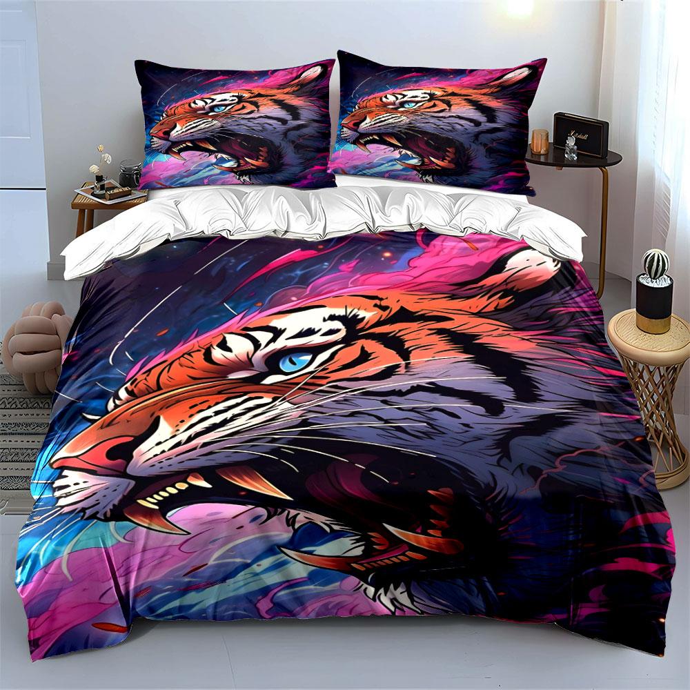 Roaring tiger with colors. Bedding sets Duvet cover sets Duvet covers Pillowcases(1*Duvet Cover 2*Pillowcases without duvet insert)