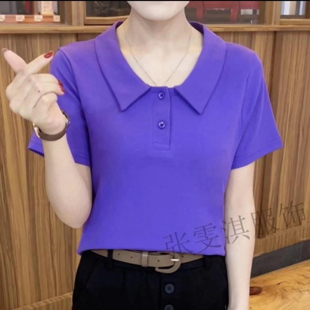 Летняя женская приталенная рубашка поло 2024: Модный короткий рукав для мам среднего возраста, больших размеров