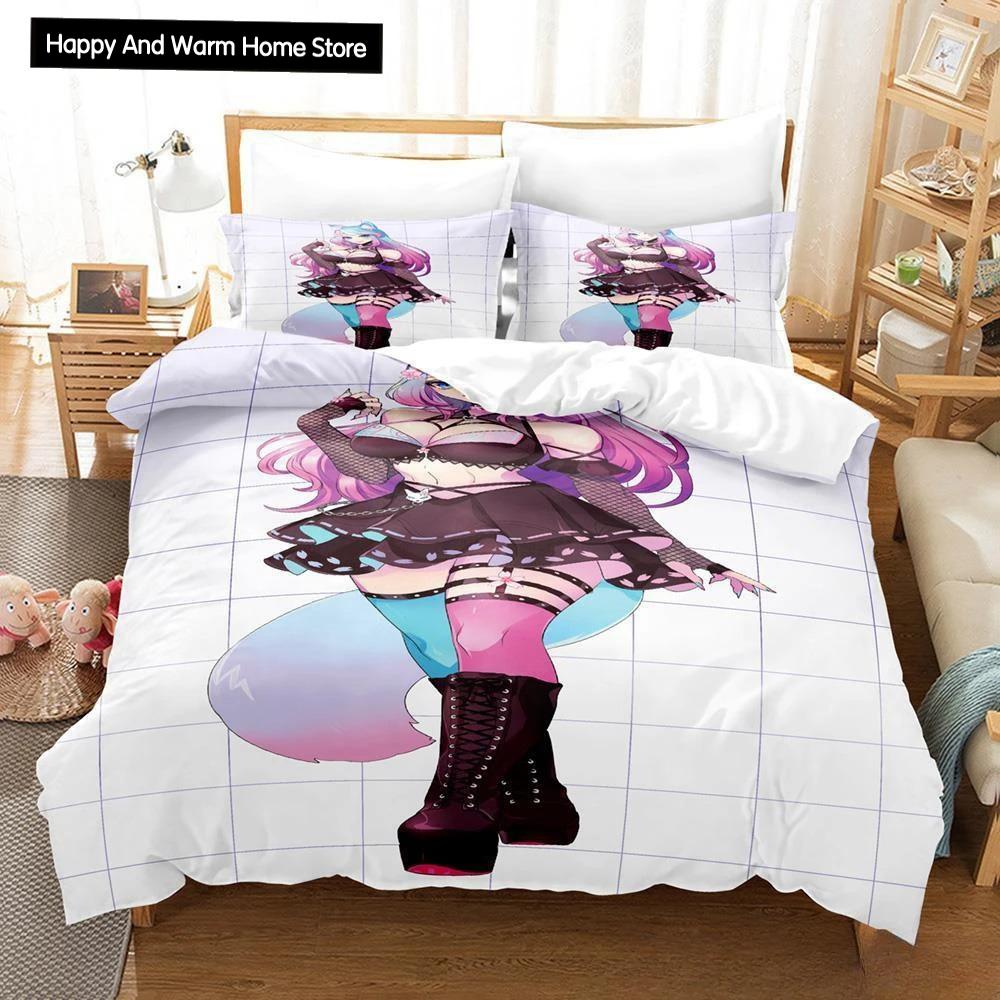 3D Аниме Сексуальные Девушки Silvervale Vtuber Коллекция Постельного Белья Односпальная Полуторная Двуспальная Queen King Размер Коллекция Постельного Белья Спальня Мальчиков Подростков Пододеяльники Коллекции