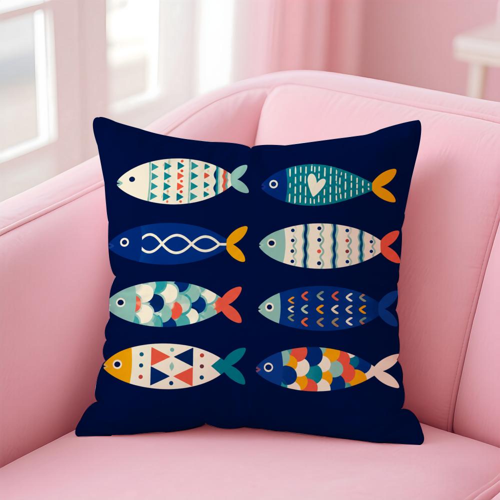 Cushion Cover Colorful Geometric Fish Short Plush Soft DoubleSided Printing Pillow Case Cozy Sofa Bedroom Home Decor Gift