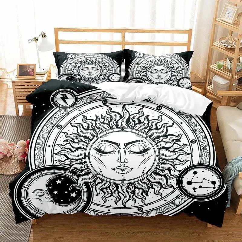 Sun And Moon Bedding Set King/Queen Size Twelve Constellations Zodiac Comforter Cover Adults Astrology Polyester Duvet Cover