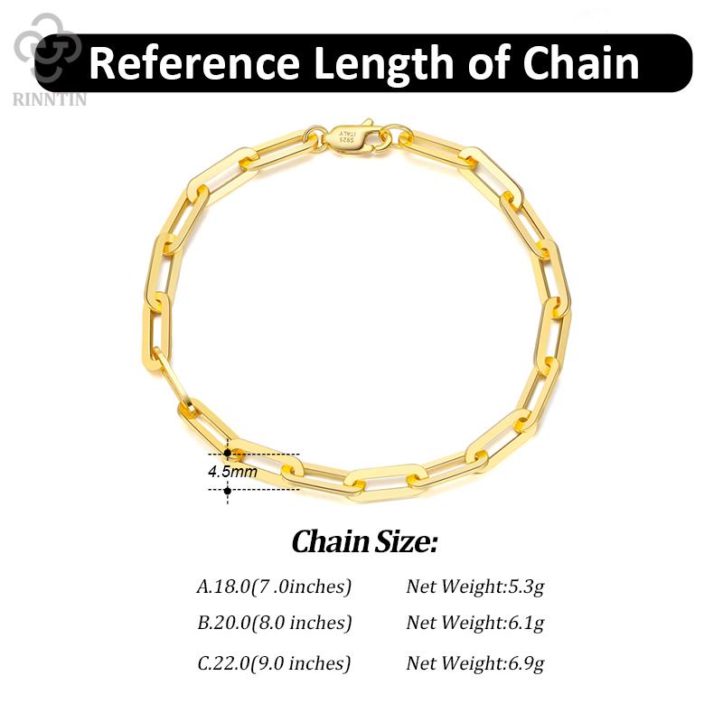 Rinntin 14k Gold Plated Genuine 925 Sterling Silver Paperclip Link Chain Bracelet For Women Men Hand Bracelet Jewelry Sb109
