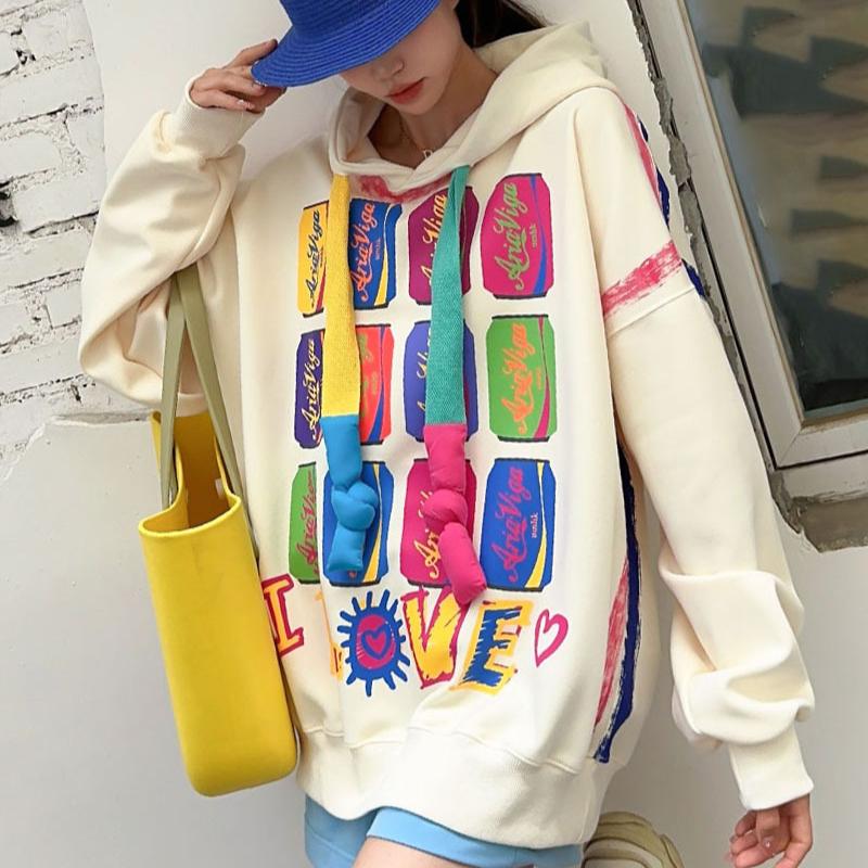 Женские весенние и осенние хлопковые трендовые граффити толстовки Y2k с капюшоном свитшот Топы Повседневные топы с длинным рукавом Оверсайз Верхняя одежда Уличная одежда