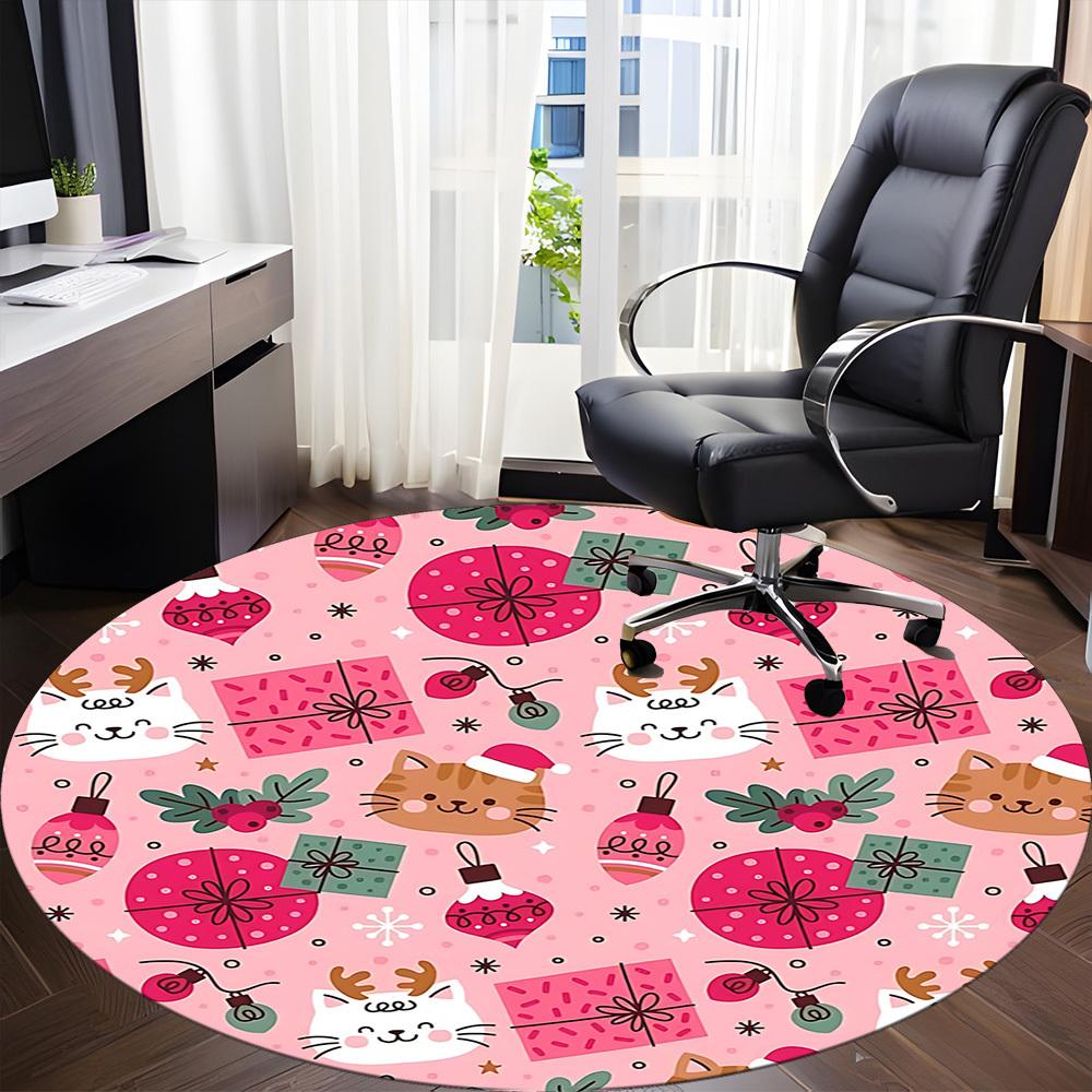 1pc Christmas Cats Office Round Area Rug, Indoor Mat Suitable For Office, Under Office Chairs Bedroom Living Room Home Decor, Room Deco212