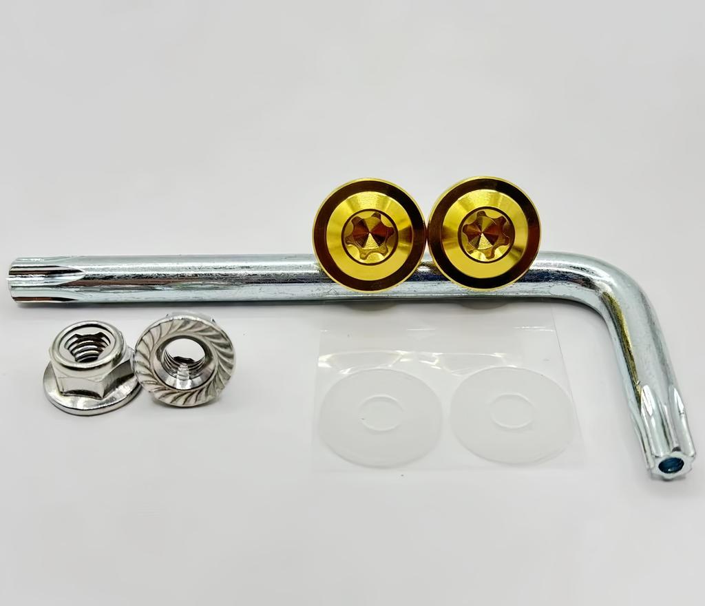 Kuroobaa Motorcycle License Plate Bolt Titanium Anti-theft Screw M62 Set with Hex Lock Nut (Gold)