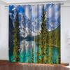 2PC Nature Landscape Theme Forest River Curtains for Bedroom, Balcony, Living Room, Green Forest Print  Curtain Window Drape